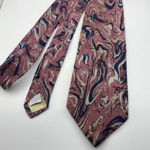 Strathmore All Silk Men's Necktie Pink Blue Abstract Swirl Pattern